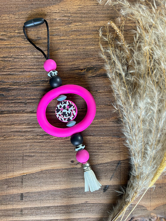 Hot Pink & Cowprint Car Charm