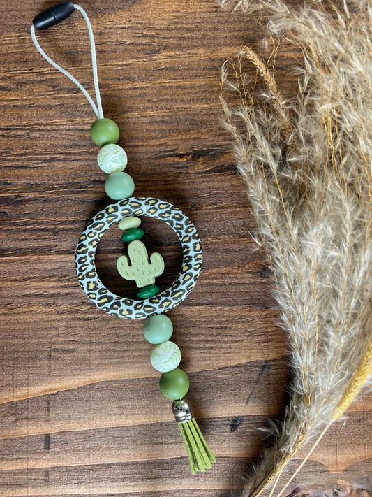 Green & Cheetah Cactus Car Charm
