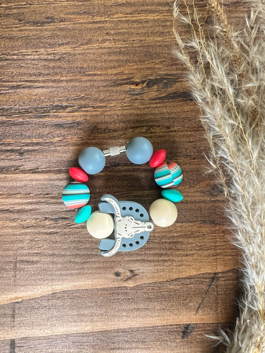 Turquoise & Red Bull Skull Cup Charm